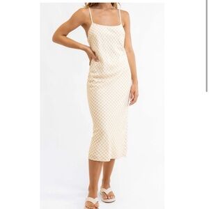 Rhythm. Cally Mocha Check Midi Slip Dress Size Small